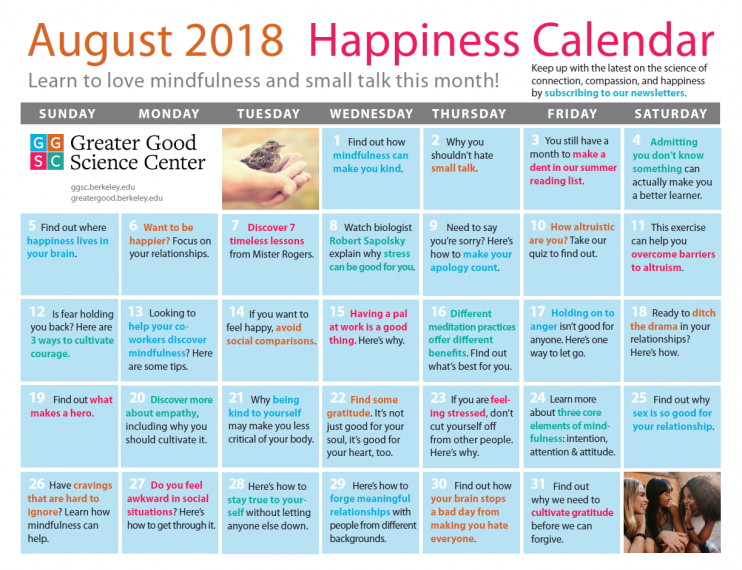August 2018 Happiness Calendar WellnessWork